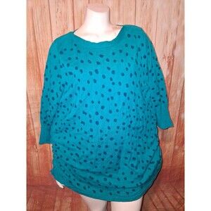 Lane Bryant Teal Dot 3/4 Sleeve Blouse Sz 18/20